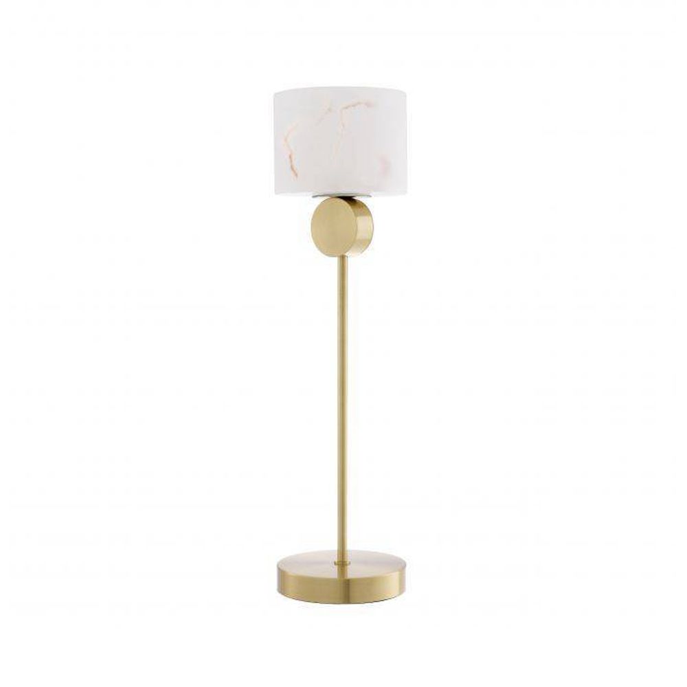 Light brass finish table lamp with round eucalyptus lampshade