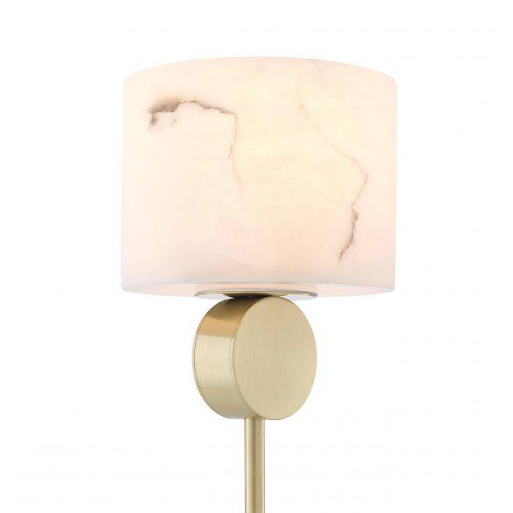 Light brass finish table lamp with round eucalyptus lampshade