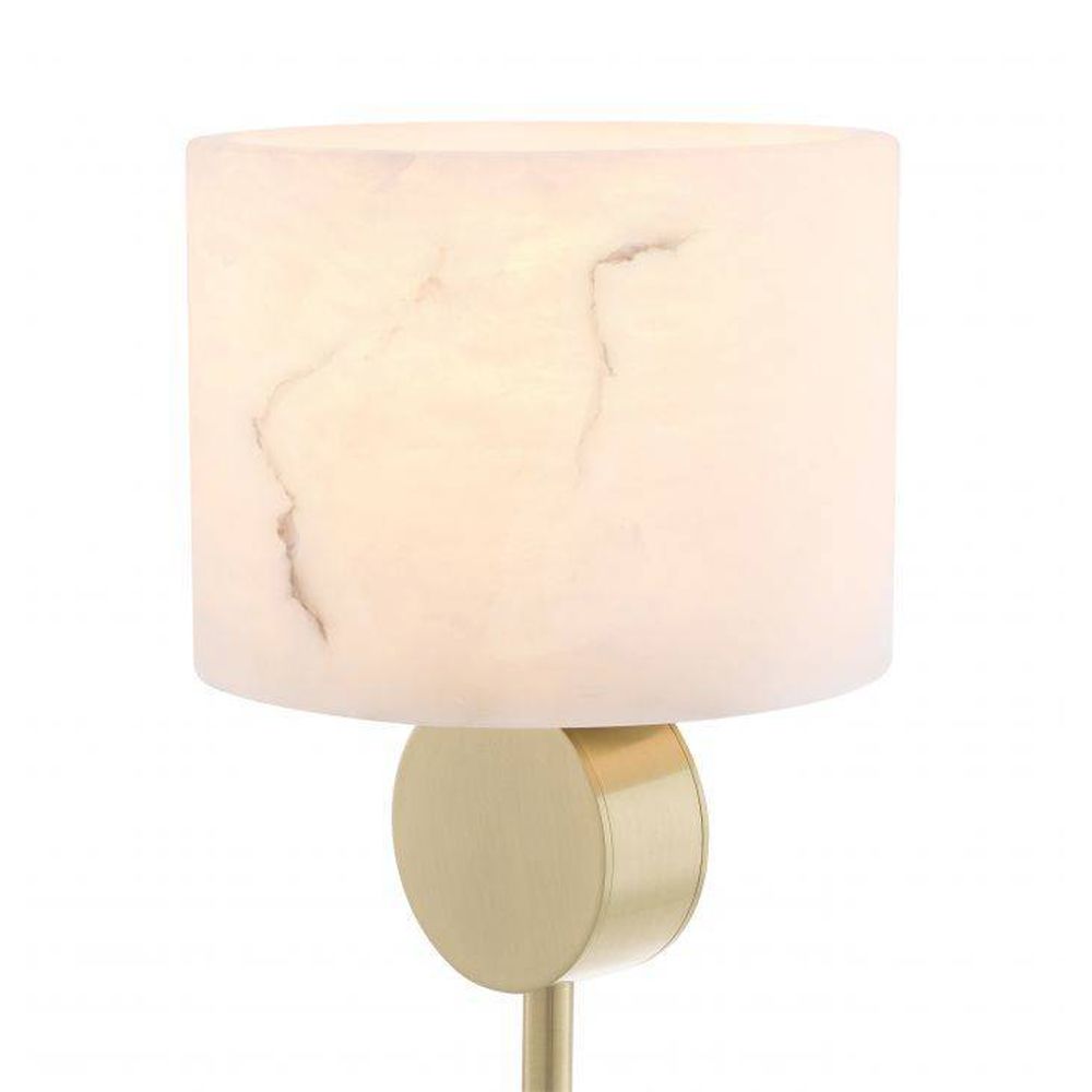 Light brass finish table lamp with round eucalyptus lampshade
