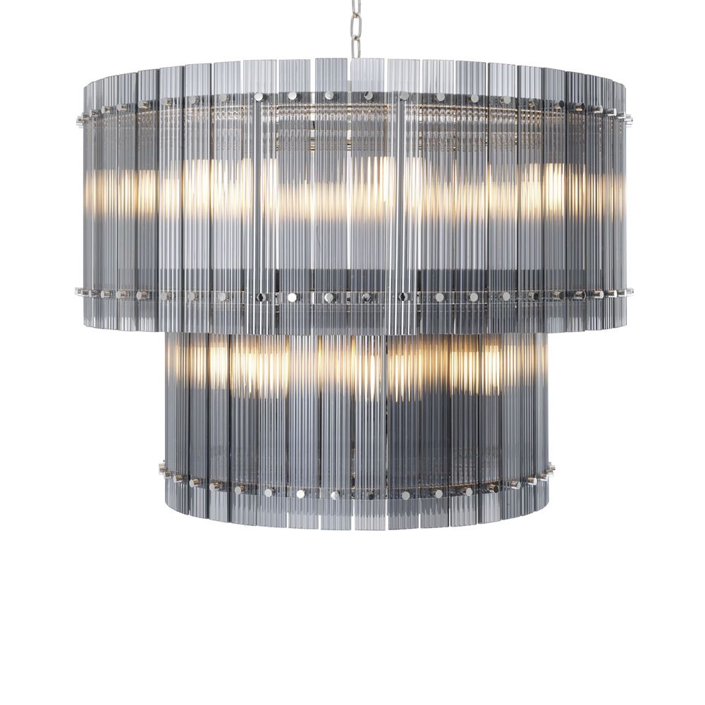 A stunning smoked glass and nickel chandelier 