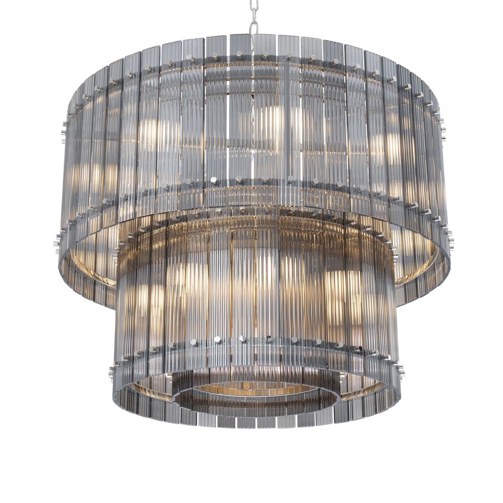 A stunning smoked glass and nickel chandelier 