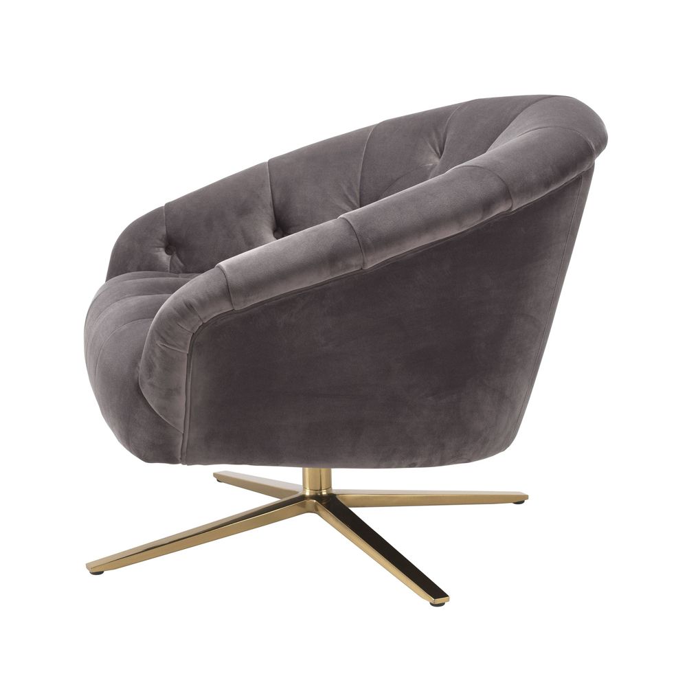 Savona grey velvet deep buttoned chair on brass swivel base