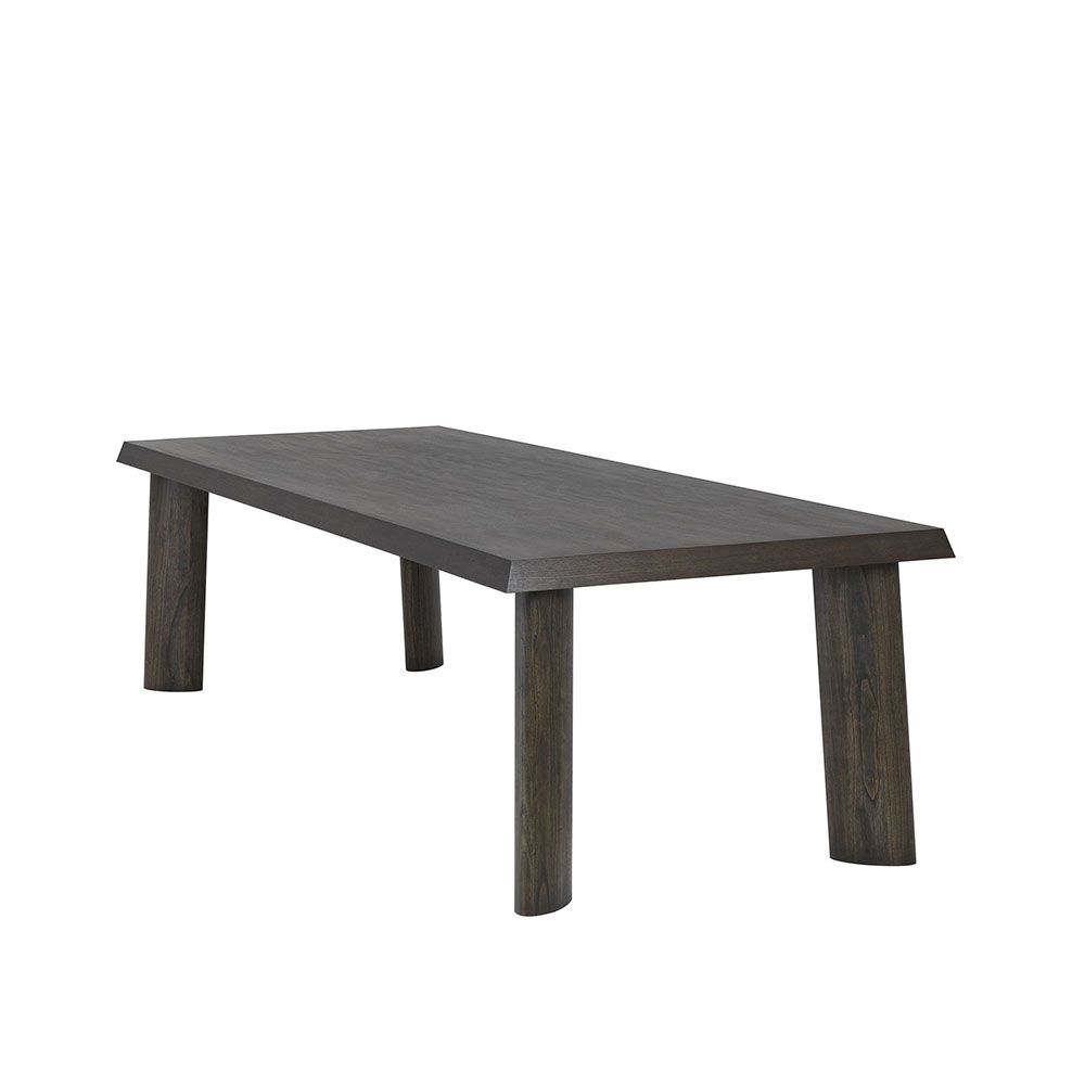 Eichholtz mocha straight oak veneer rectangular dining table with chunky angled legs