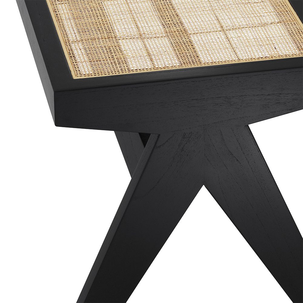 Black framed bench with rattan seat base 