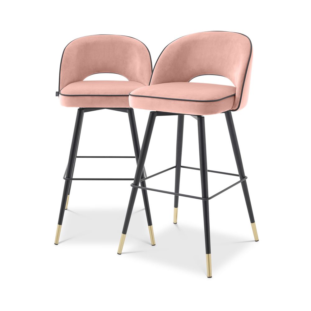 Luxurious Eichholtz pink velvet bar stools