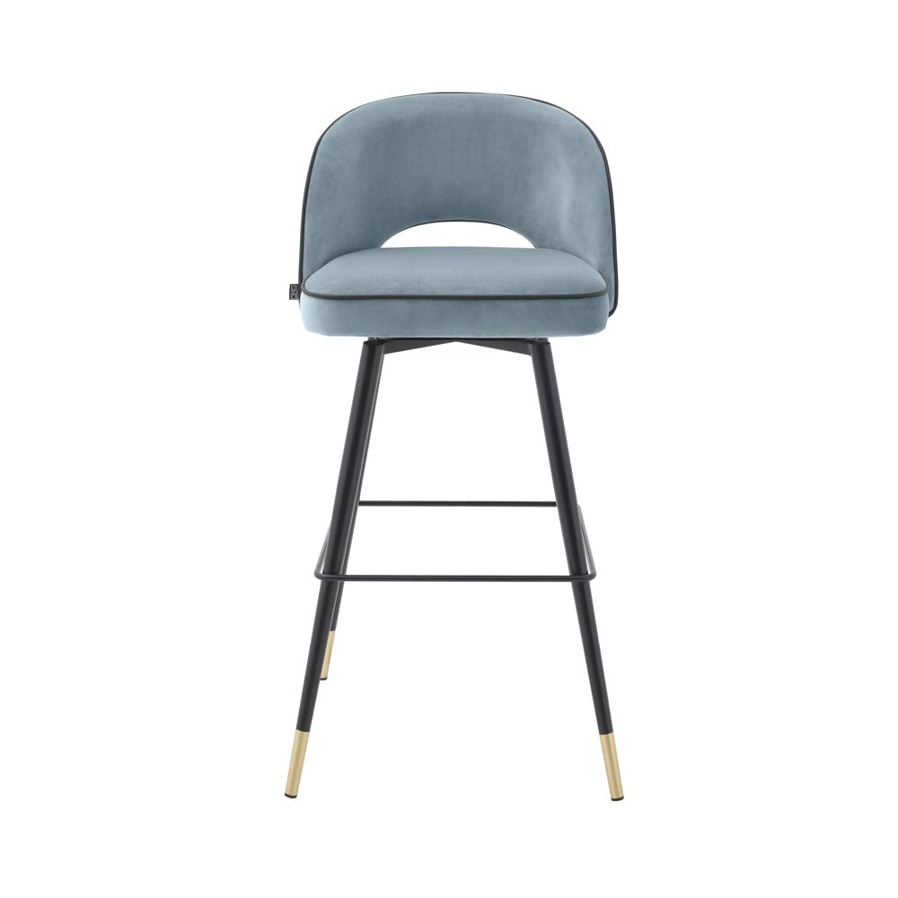 Luxurious Eichholtz blue velvet bar stools