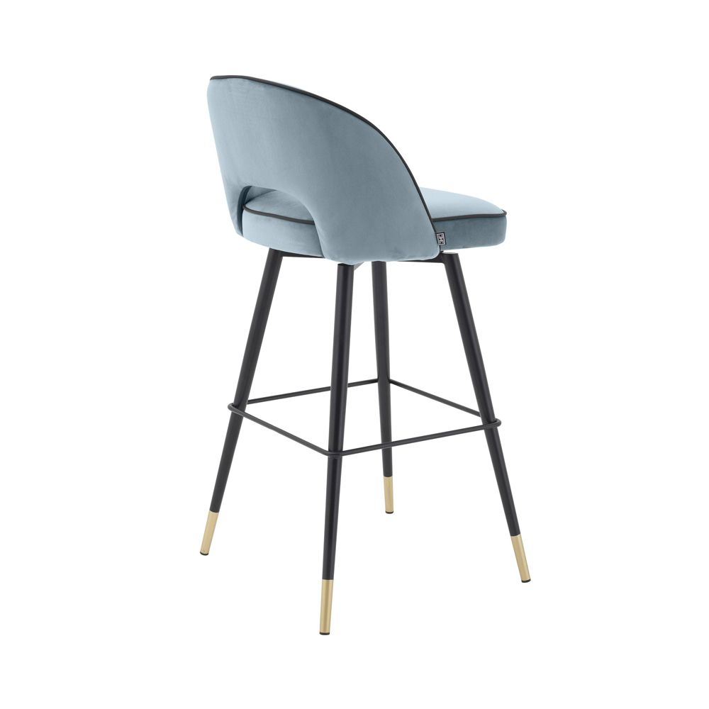 Luxurious Eichholtz blue velvet bar stools