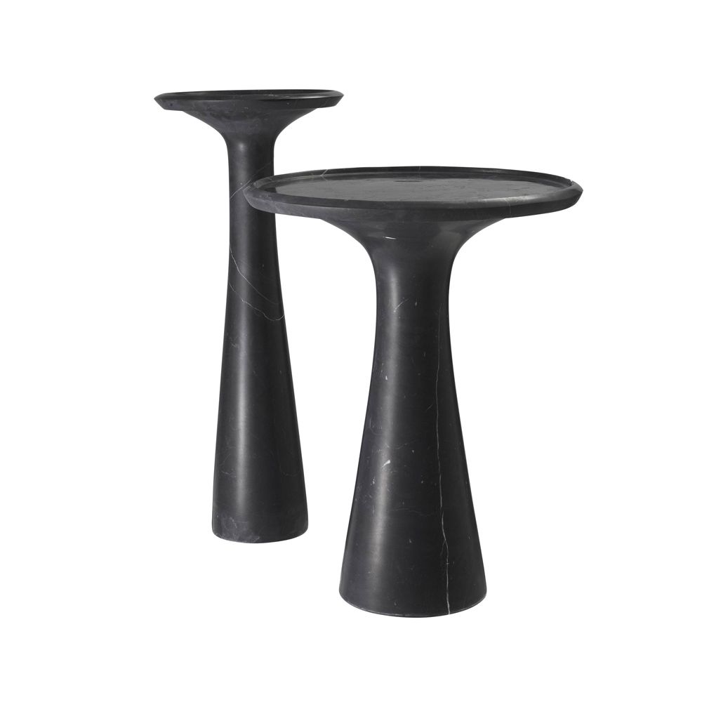 Tall honed black marble side table
