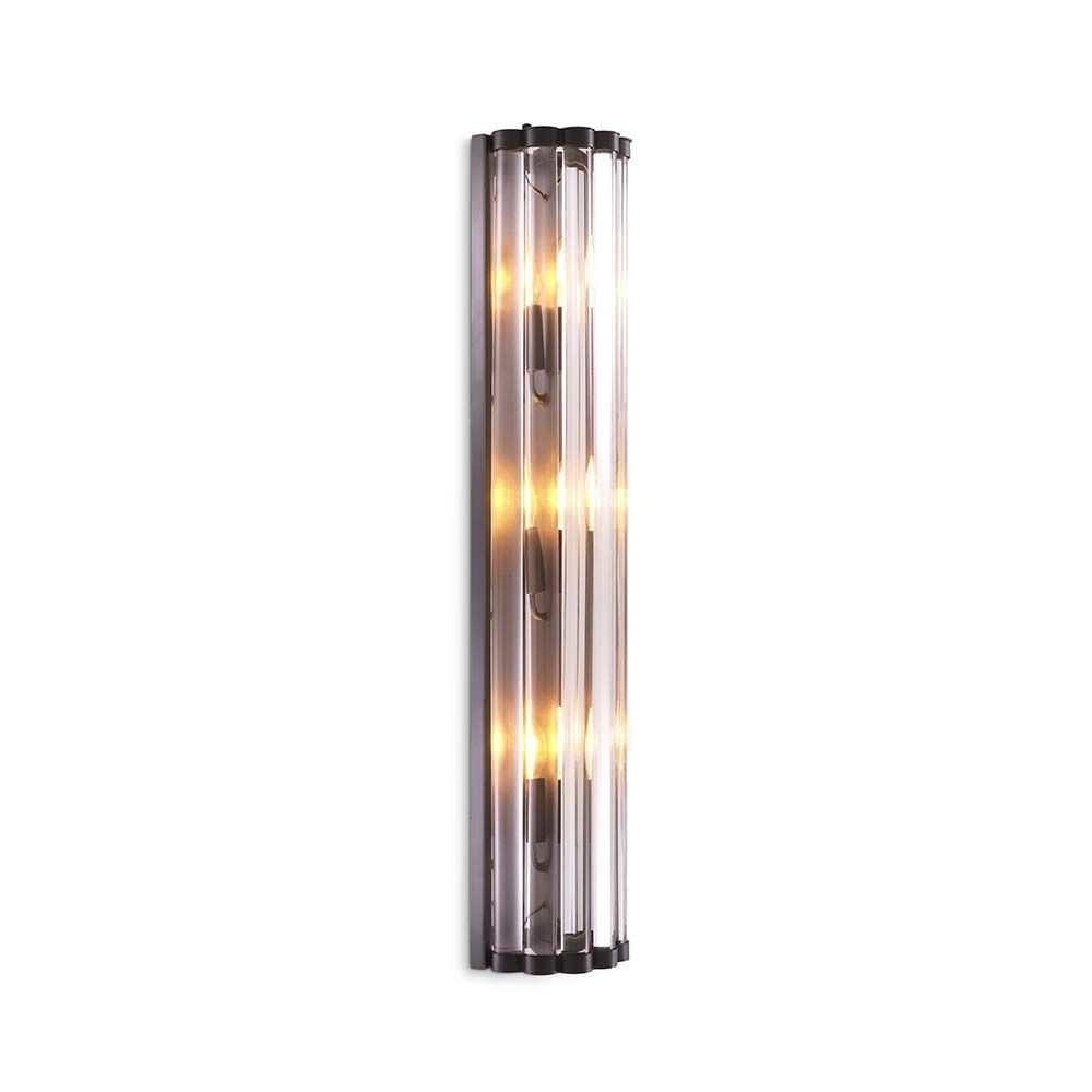 An Art Deco inspired wall lamp with a three bulb feature