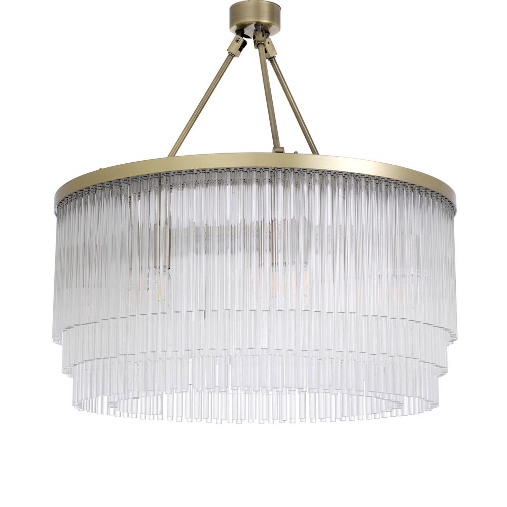 Eichholtz glamorous clear glass multiple tier chandelier with light brass frame