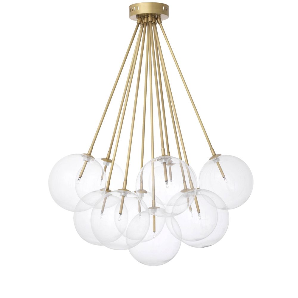 Eichholtz antique brass ceiling light with 11 modern hanging circle light bulbs