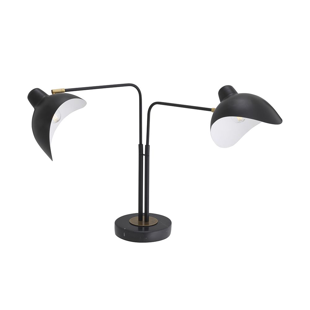 Eichholtz black double table lamp in with antique brass accents and marble base