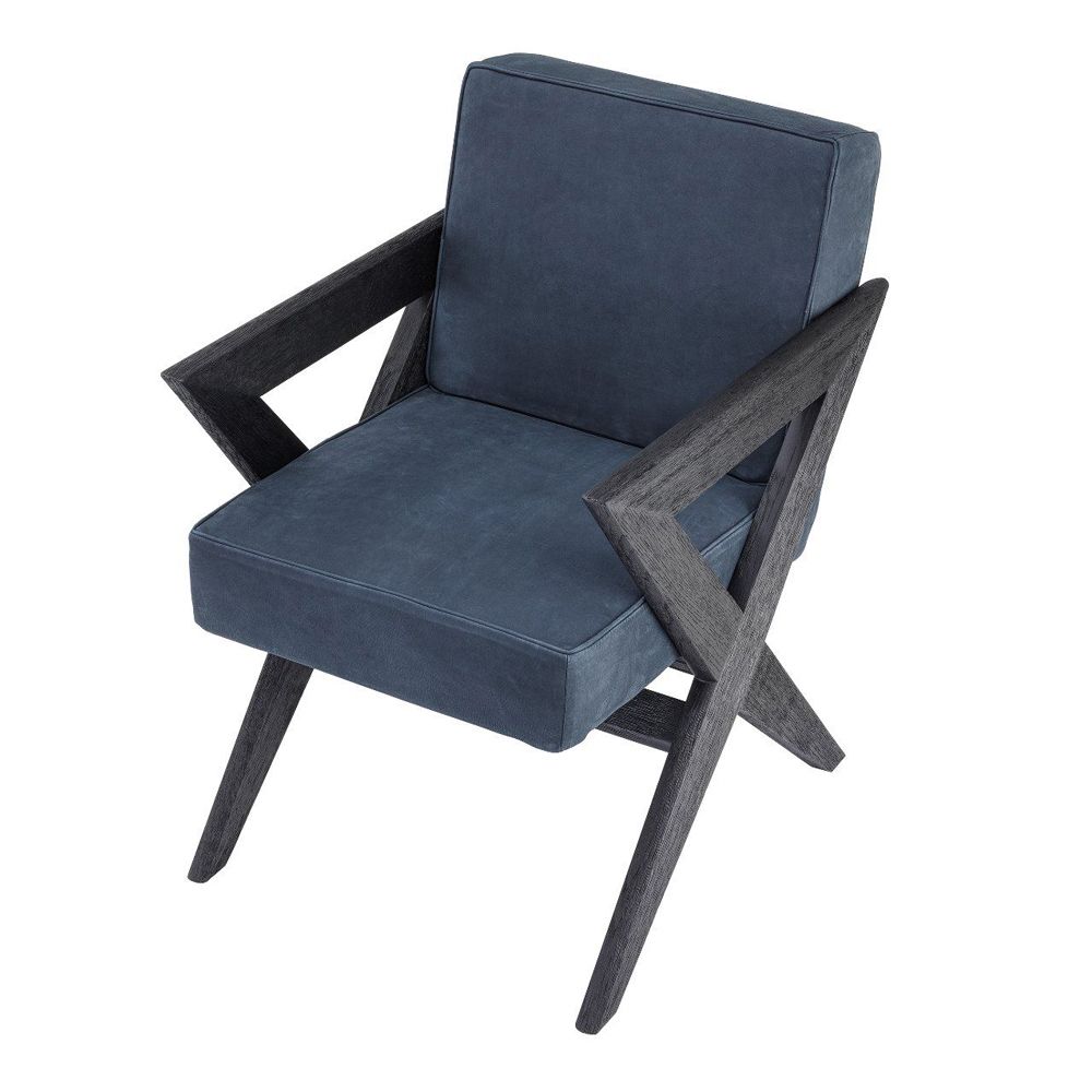 Eichholtz contemporary blue leather dining chair with black oak legs