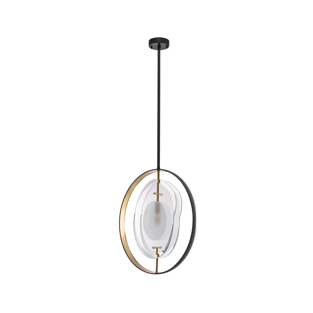 A luxurious gunmetal, brass and glass chandelier 