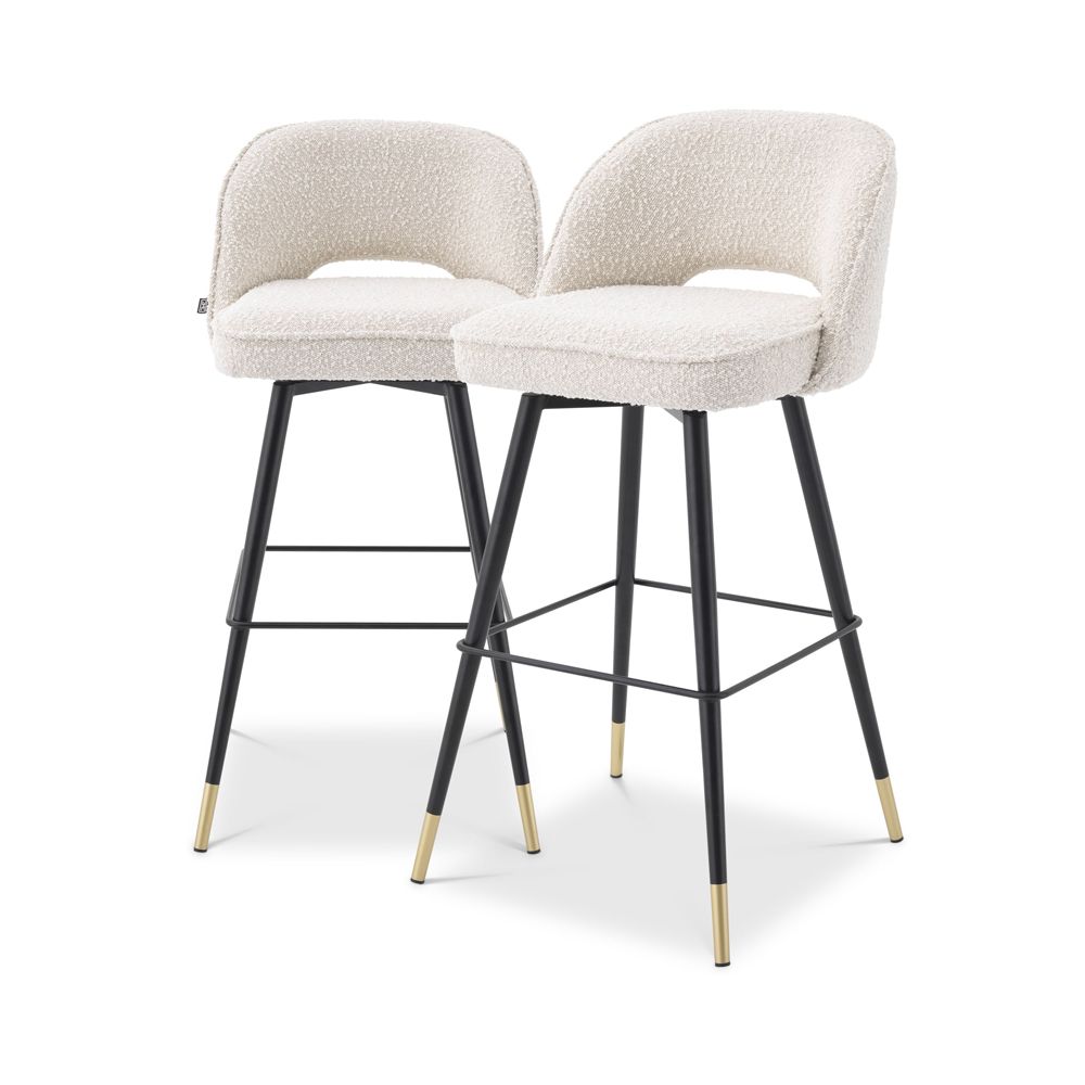 Luxurious Eichholtz boucle cream fabric bar stools