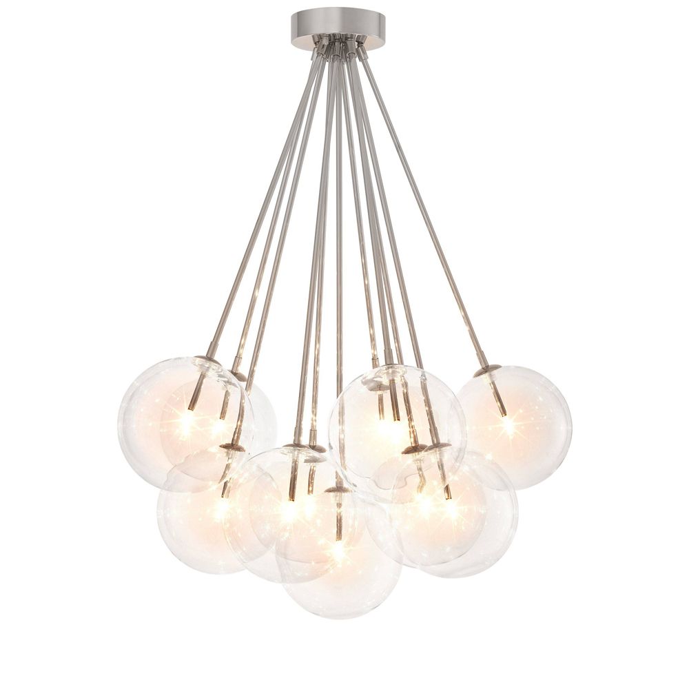 Glamorous Eichholtz nickel finish ceiling lamp with hanging clear glass globes