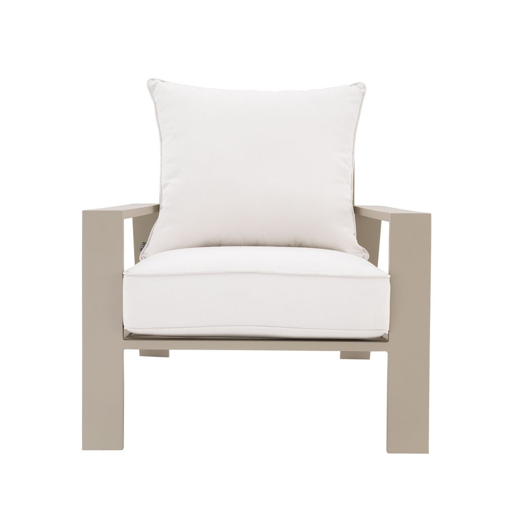 A stunning natural and sand-coloured outdoor lounge chair 