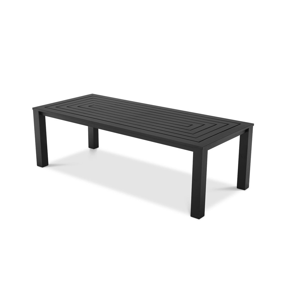 A luxurious black-finished aluminium dining table