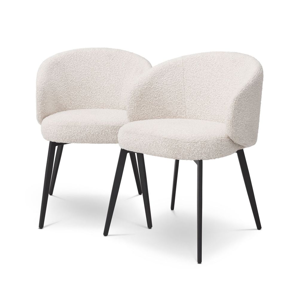 Set of two luxurious boucle upholstered dining chairs