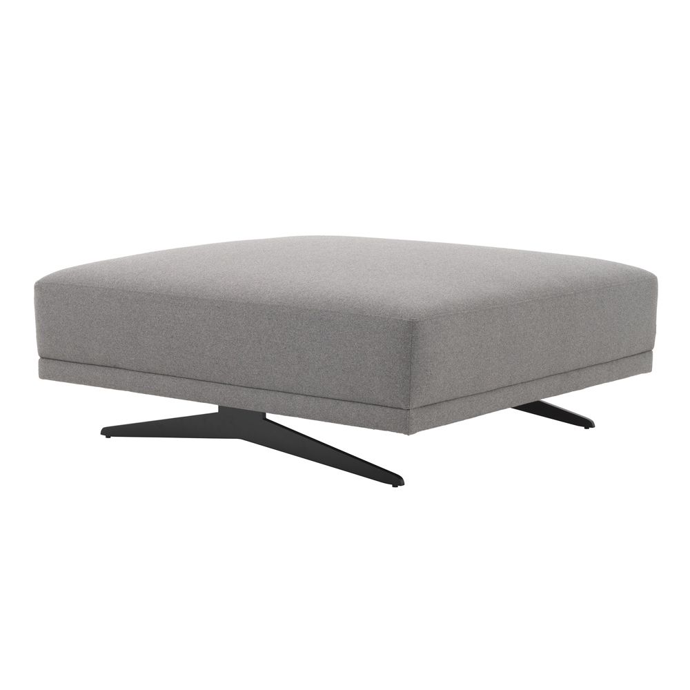 Grey wool blend ottoman with black finish frame