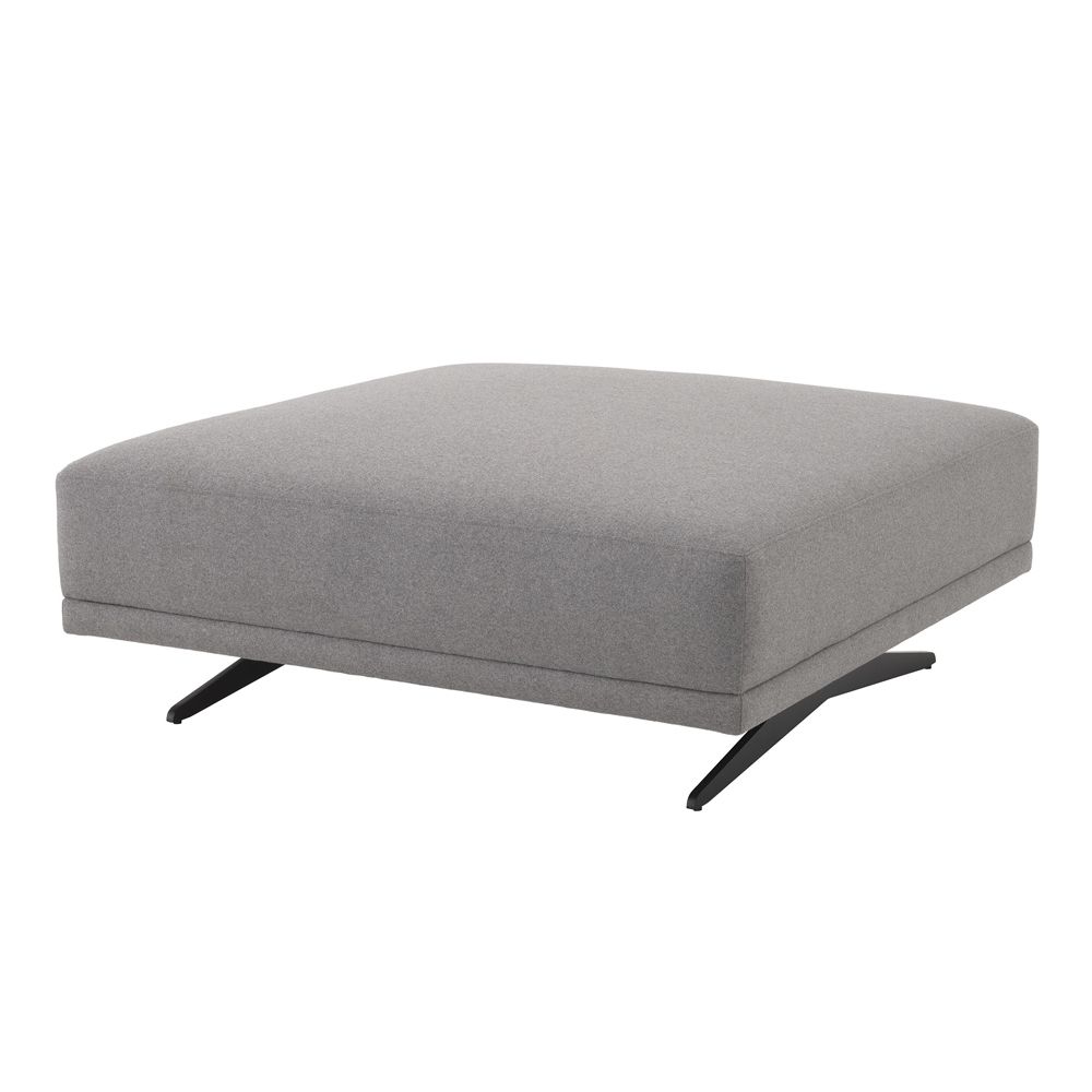 Grey wool blend ottoman with black finish frame