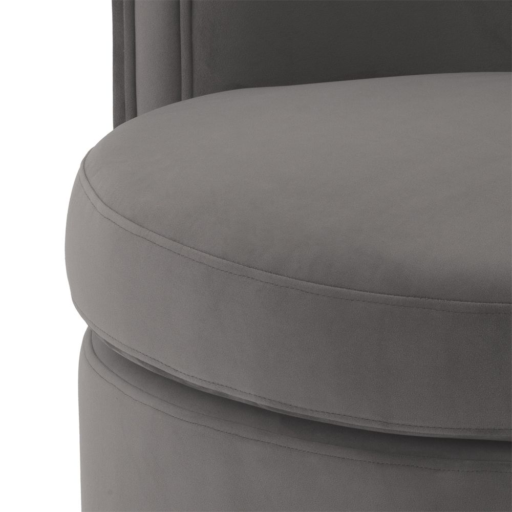 Contemporary grey velvet swivel chair with a matte gold swivel base by Eichholtz