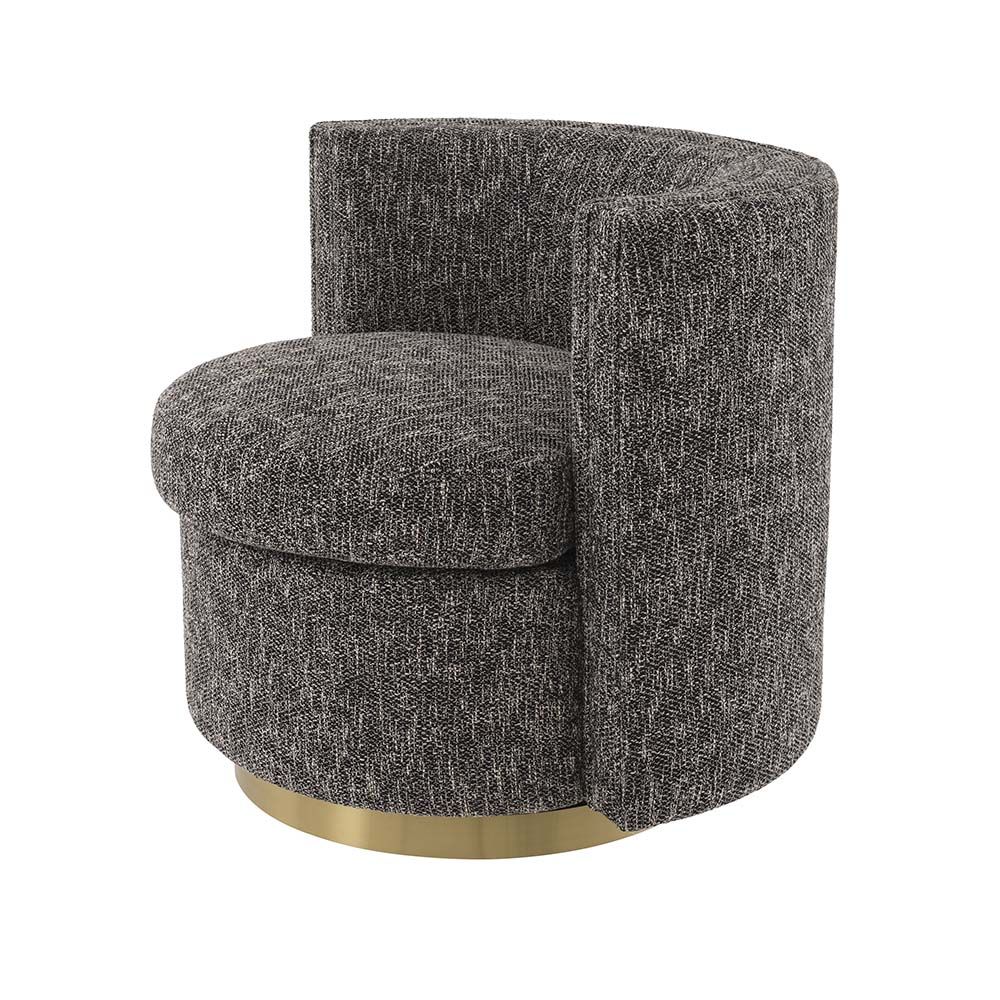 A modern swivel chair in a gorgeous grey upholstery.