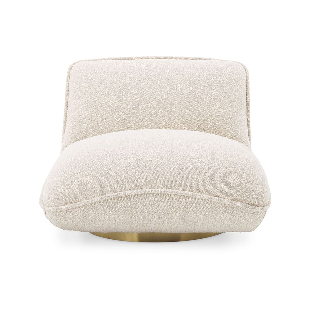 A beautiful, boucle cream upholstered chair by Eichholtz with a brushed brass base 