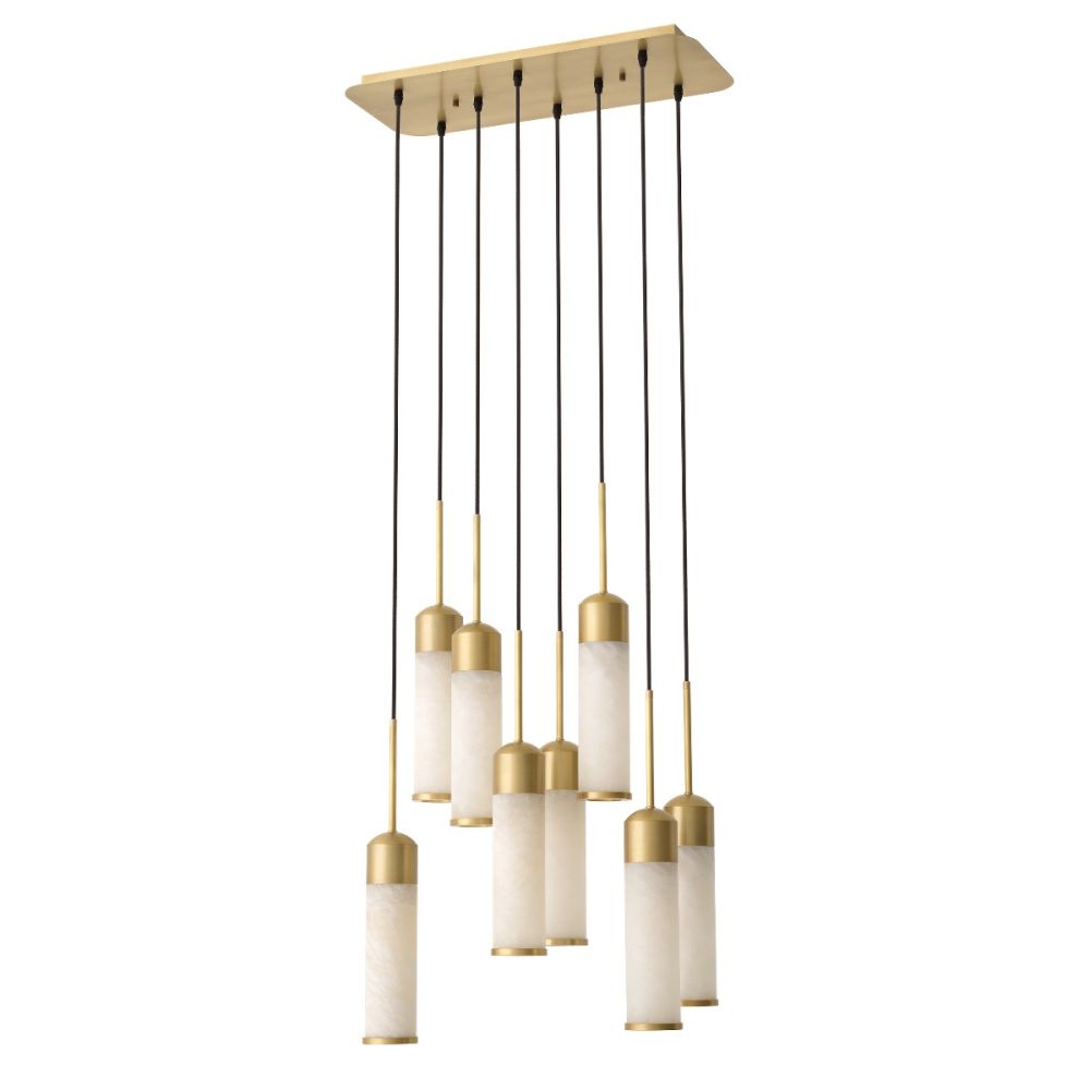 A luxury, statement chandelier by Eichholtz with a sculptural design and an antique brass finish 