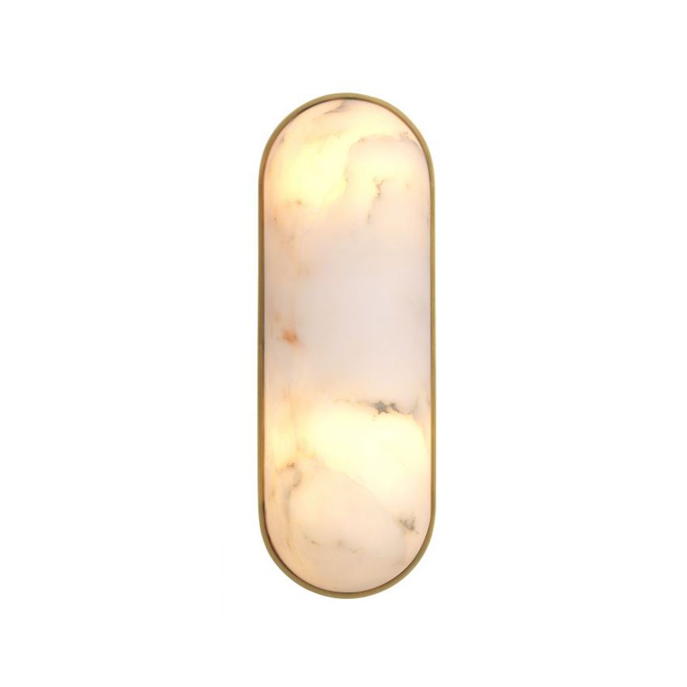 A luxurious wall lamp by Eichholtz with a translucent alabaster shade and an antique brass finish