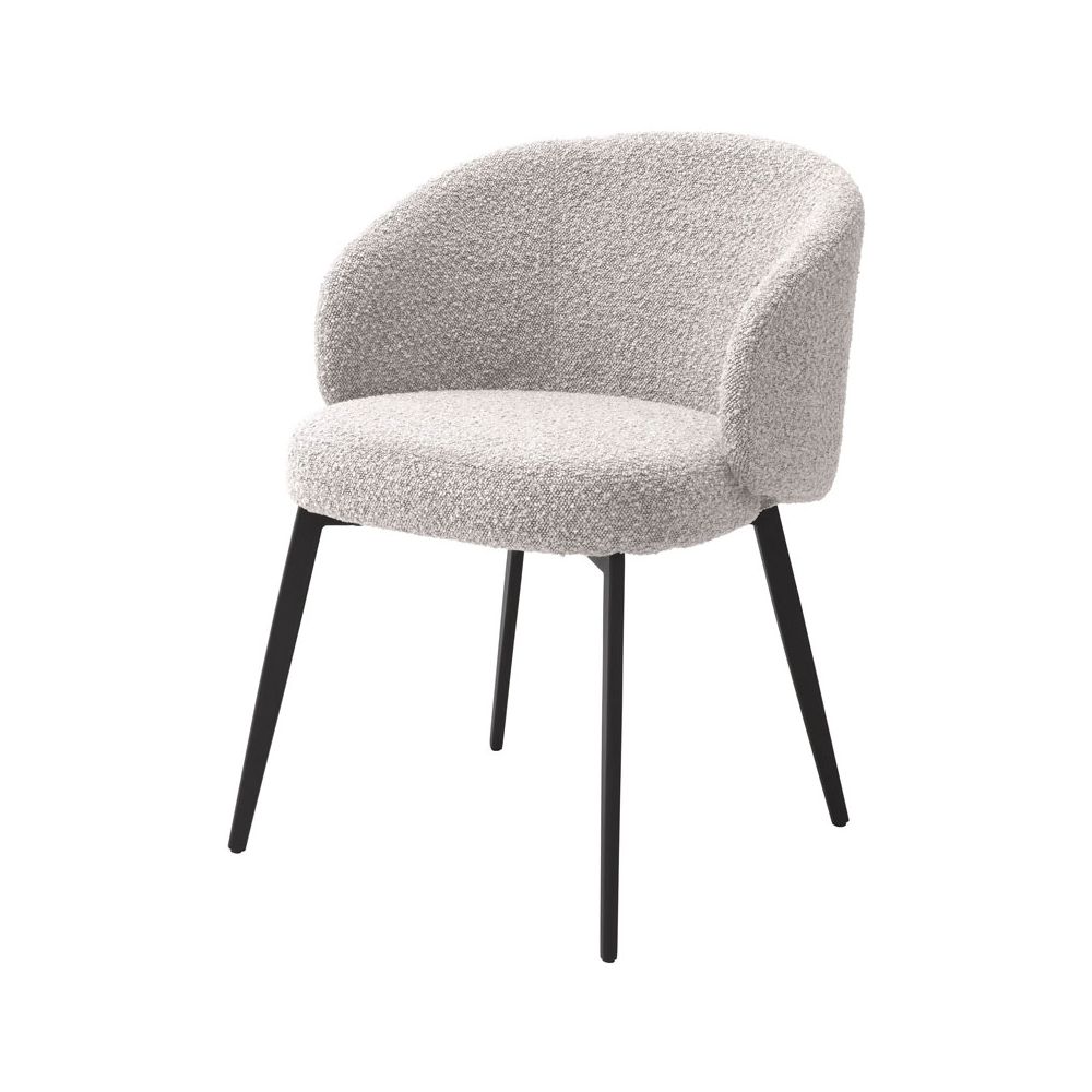 Cosy grey boucle dining chairs with curved back/arm rest