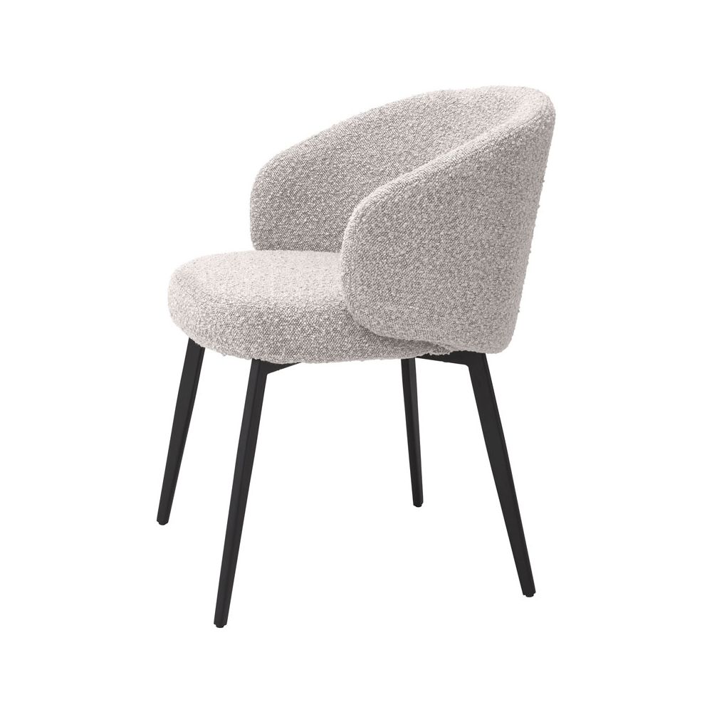 Cosy grey boucle dining chairs with curved back/arm rest