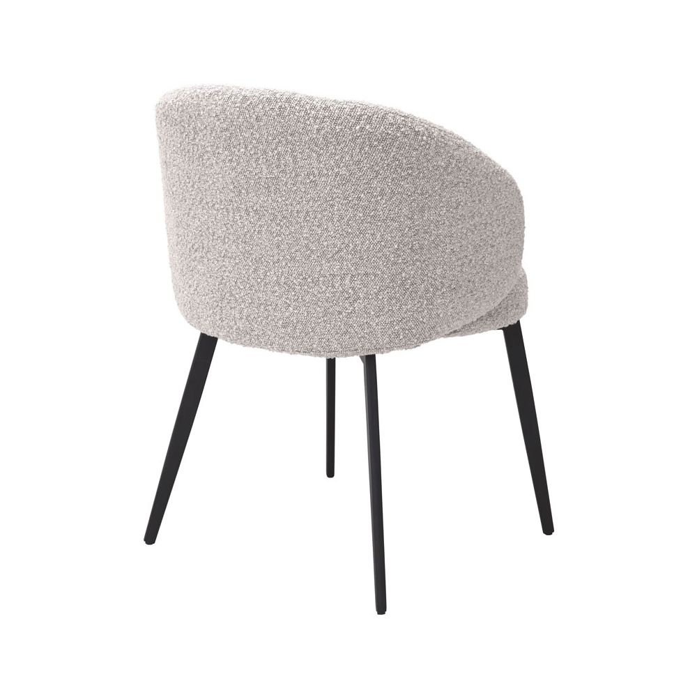 Cosy grey boucle dining chairs with curved back/arm rest