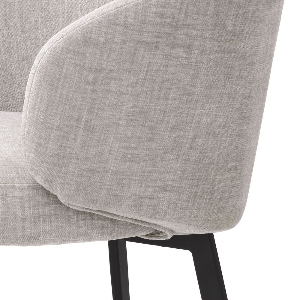 Sophisticated dining chairs with armrest, upholstered in sisley grey
