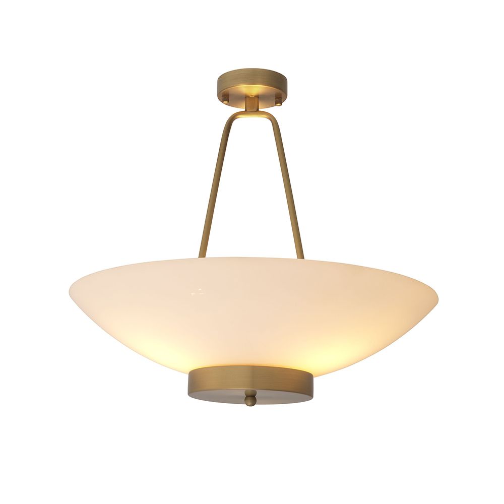 A simplistic yet stylish ceiling lamp by Eichholtz with a white glass and antique brass finish