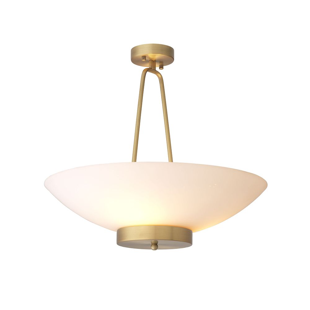 A simplistic yet stylish ceiling lamp by Eichholtz with a white glass and antique brass finish
