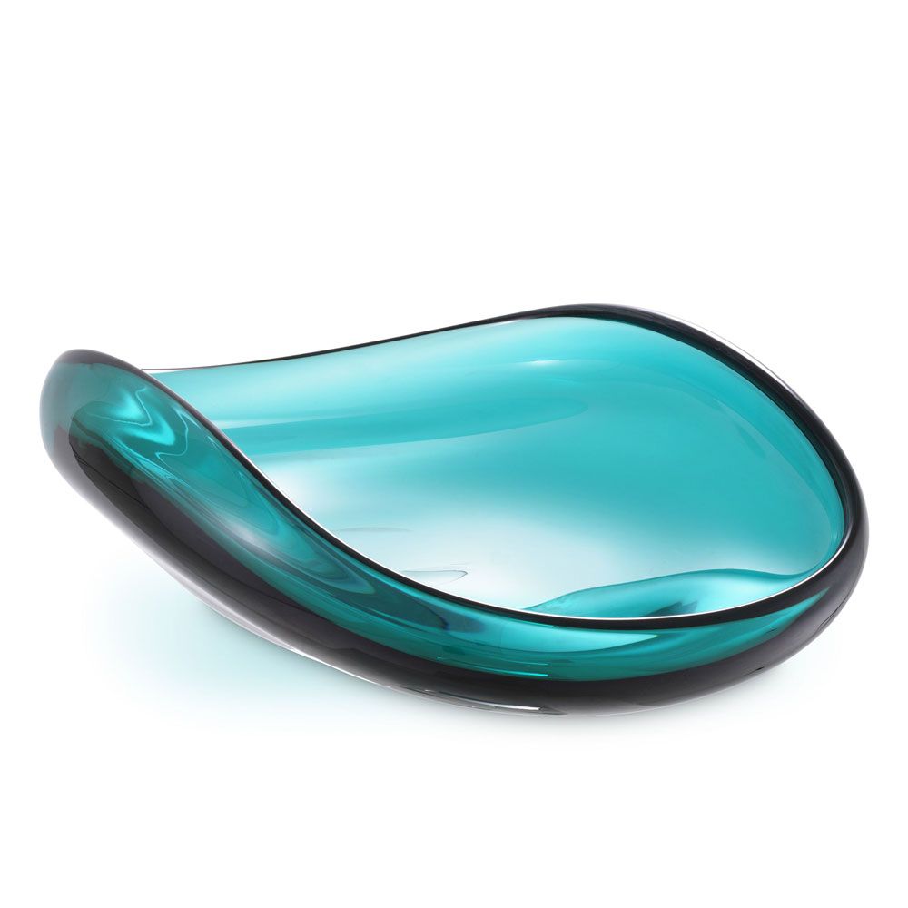 Elegant, flowing turquoise glass bowl