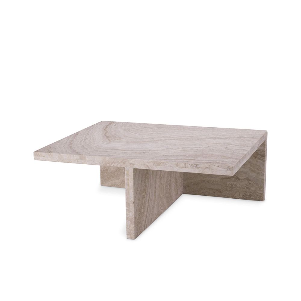 Elegant travertine coffee table featuring cubist design