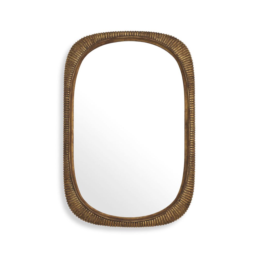 Glamorous wall mirror with antique brass ribbed frame