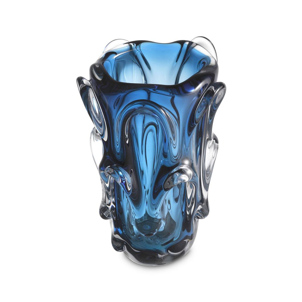 Beautiful warp-effect blue glass vase