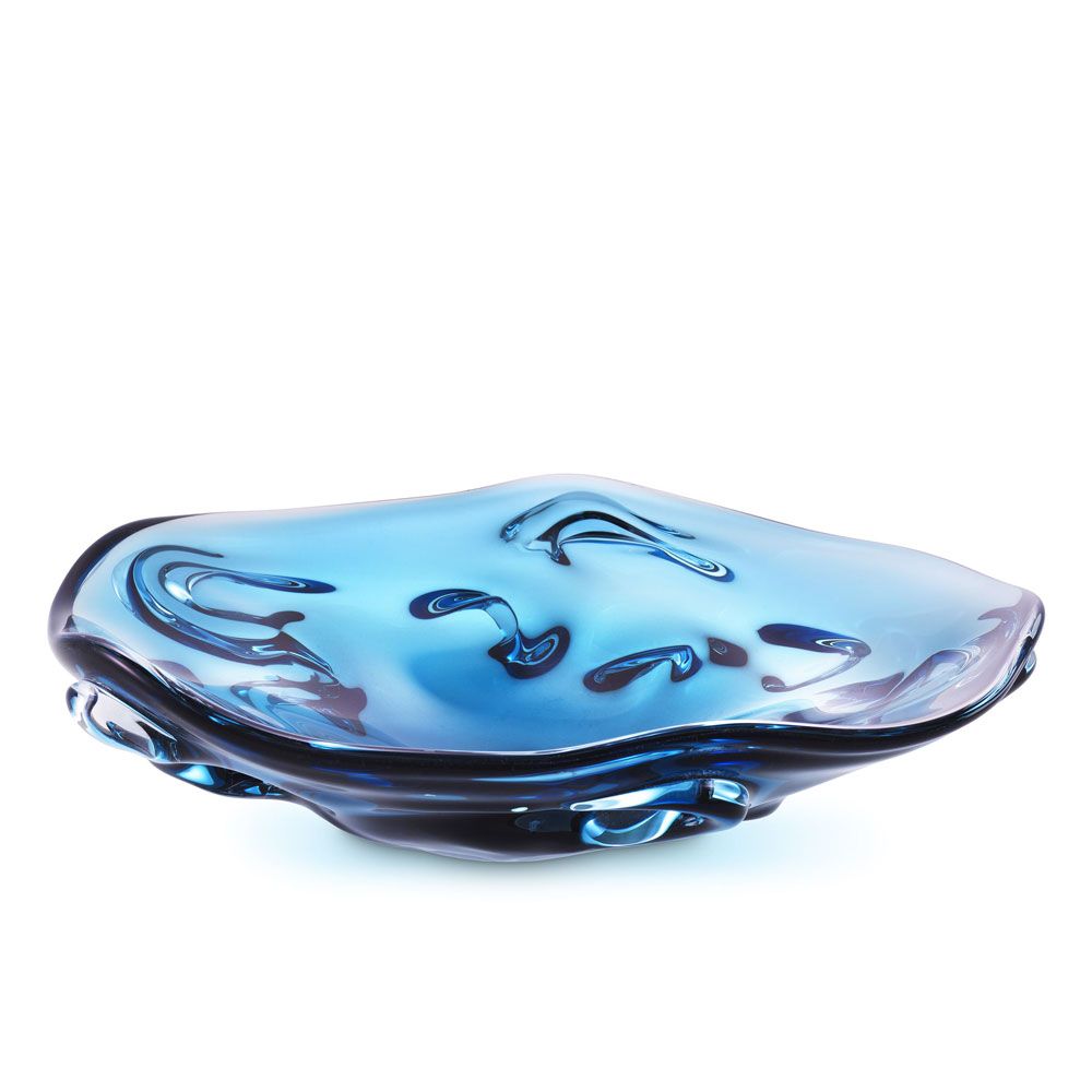 Wonderfully wavy design blue glass bowl