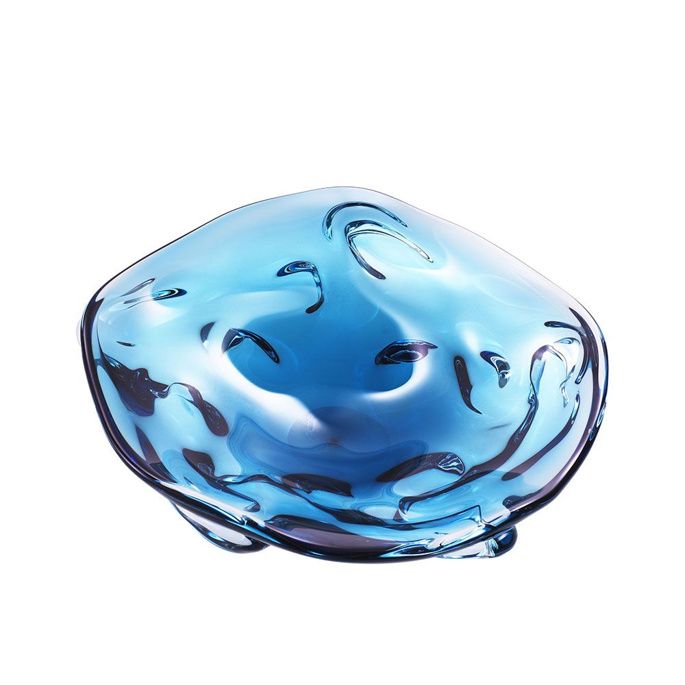 Wonderfully wavy design blue glass bowl