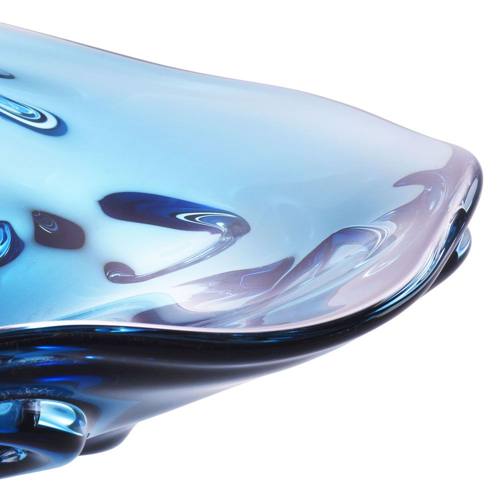 Wonderfully wavy design blue glass bowl