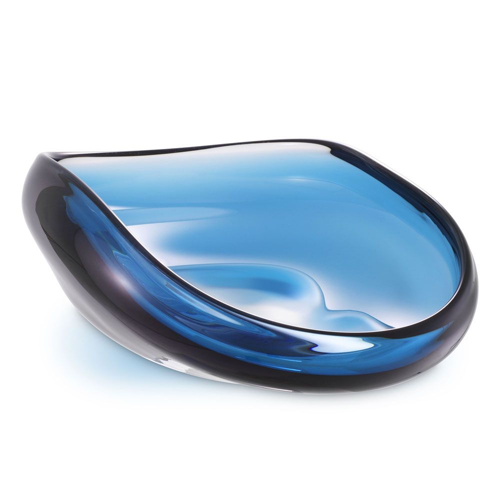 Beautiful, free-flowing, blue bowl crafted from hand blown glass