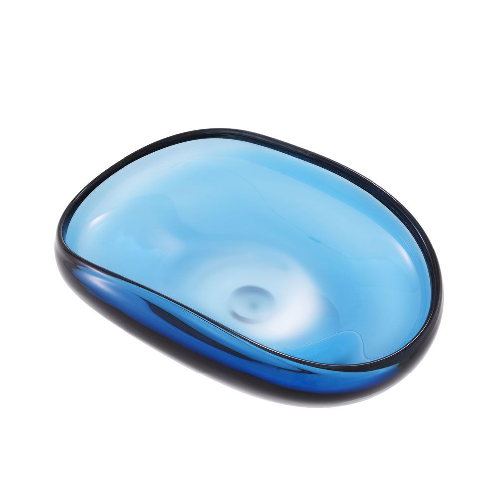 Beautiful, free-flowing, blue bowl crafted from hand blown glass