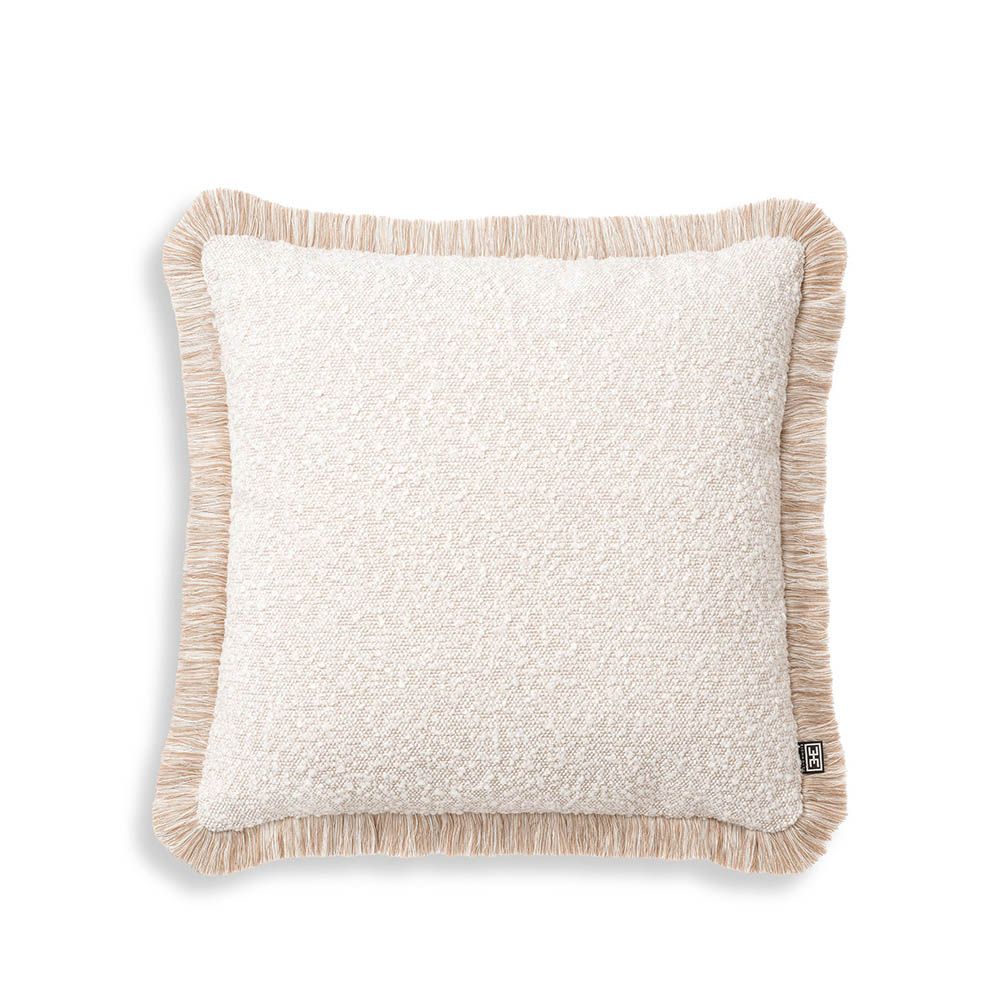 Sumptuous boucle cushion with beige fringe