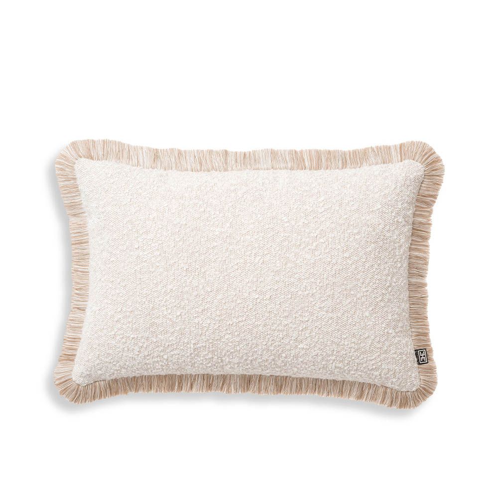 rectangular cushion in boucle finish with elegant beige fringe