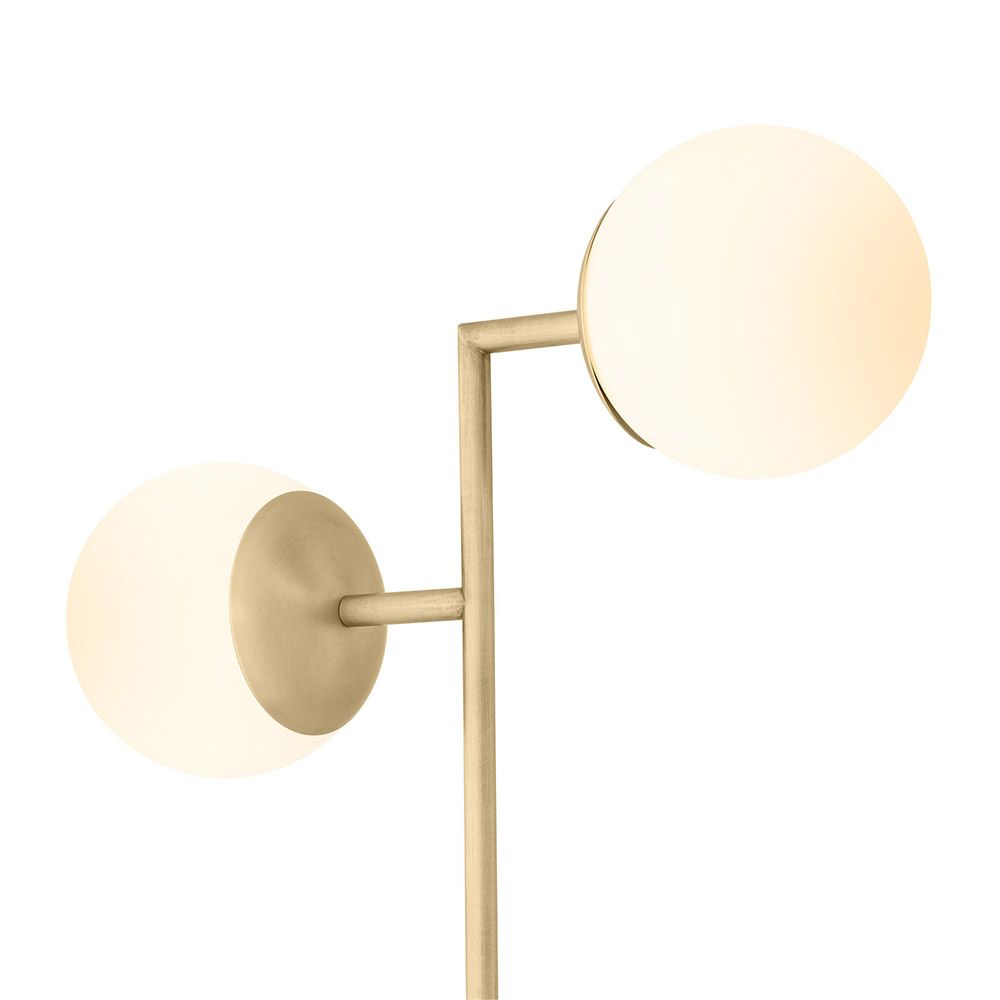 Striking table lamp with round lampshades and travertine base