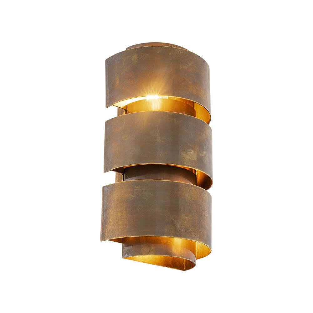 Stylish, modern brass wall light with vintage brass finish