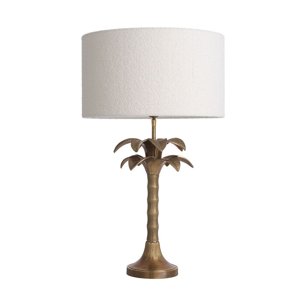 Gorgeous, tropical brass finish side lamp with boucle shade
